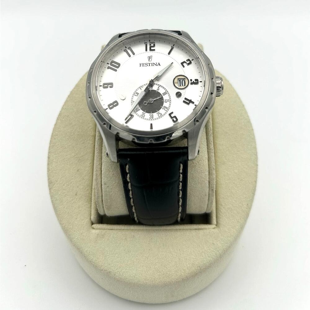 Festina F16486/1 Retro Men’s Watch White Dial Black Leather Strap New Battery